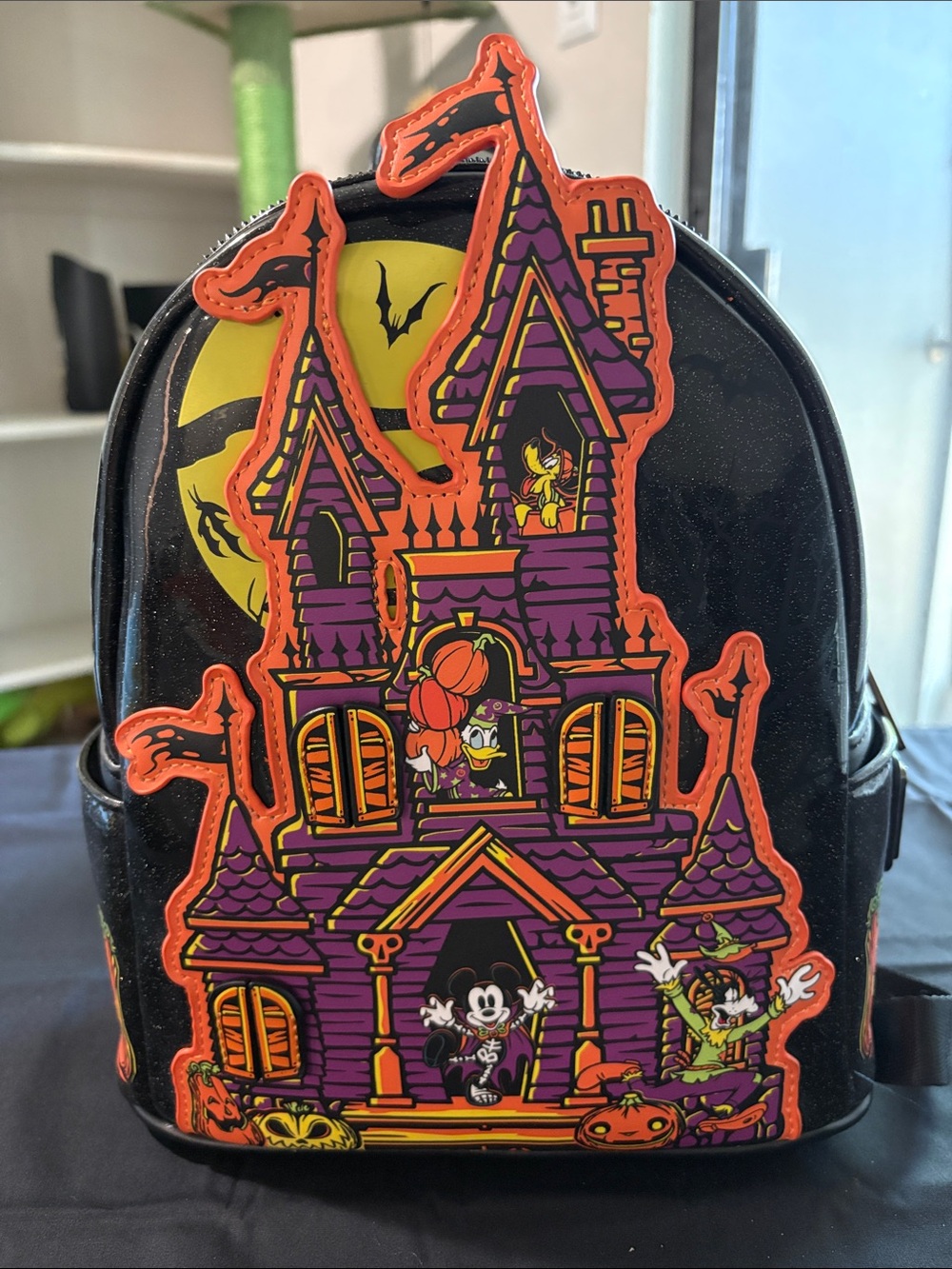 Loungefly Black Purple Orange Halloween Haunted House Mini Backpack
